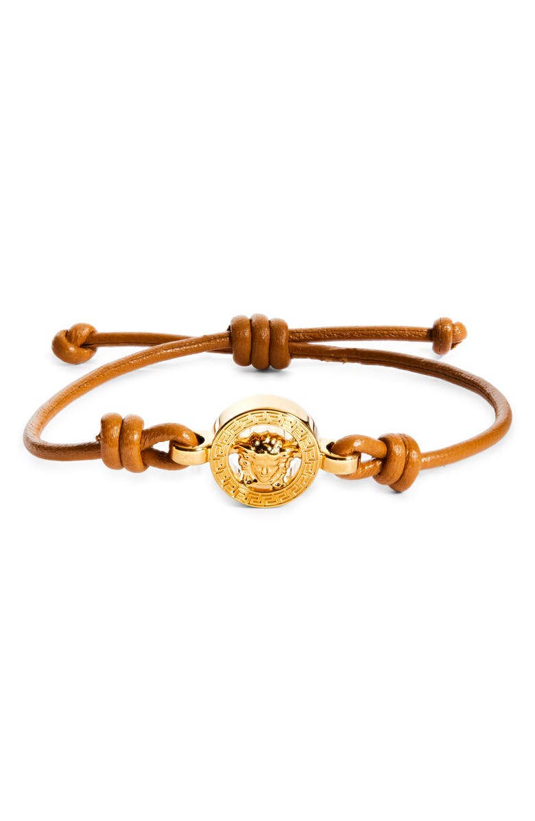 Versace Medusa Leather Bracelet, Main, color, Natural-Versace Gold