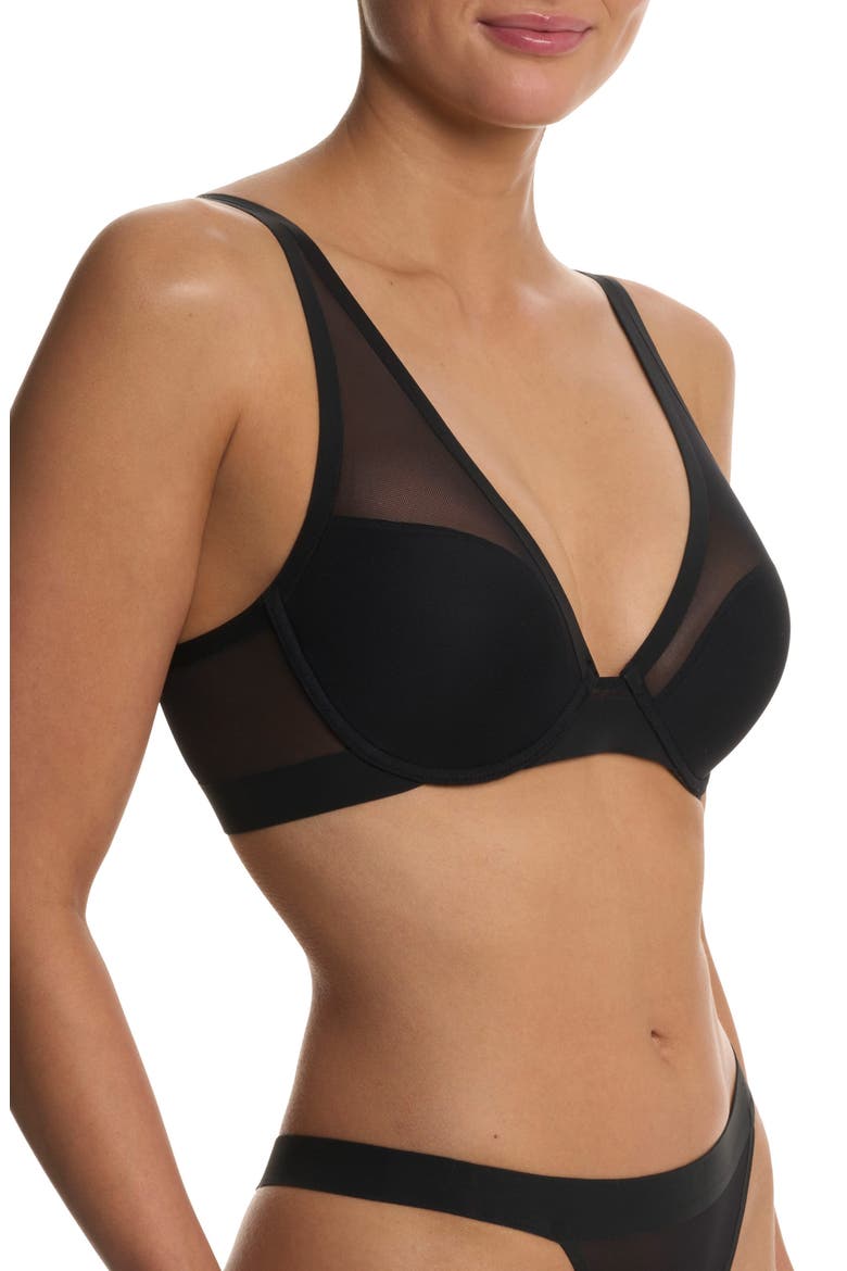 True Zen Mesh Plunge T-Shirt Bra, Alternate, color, BLACK
