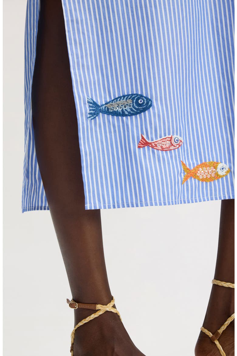 Embroidered Sequin Oversize Cotton Shirtdress, Alternate, color, PERIWINKLE SHIRTING