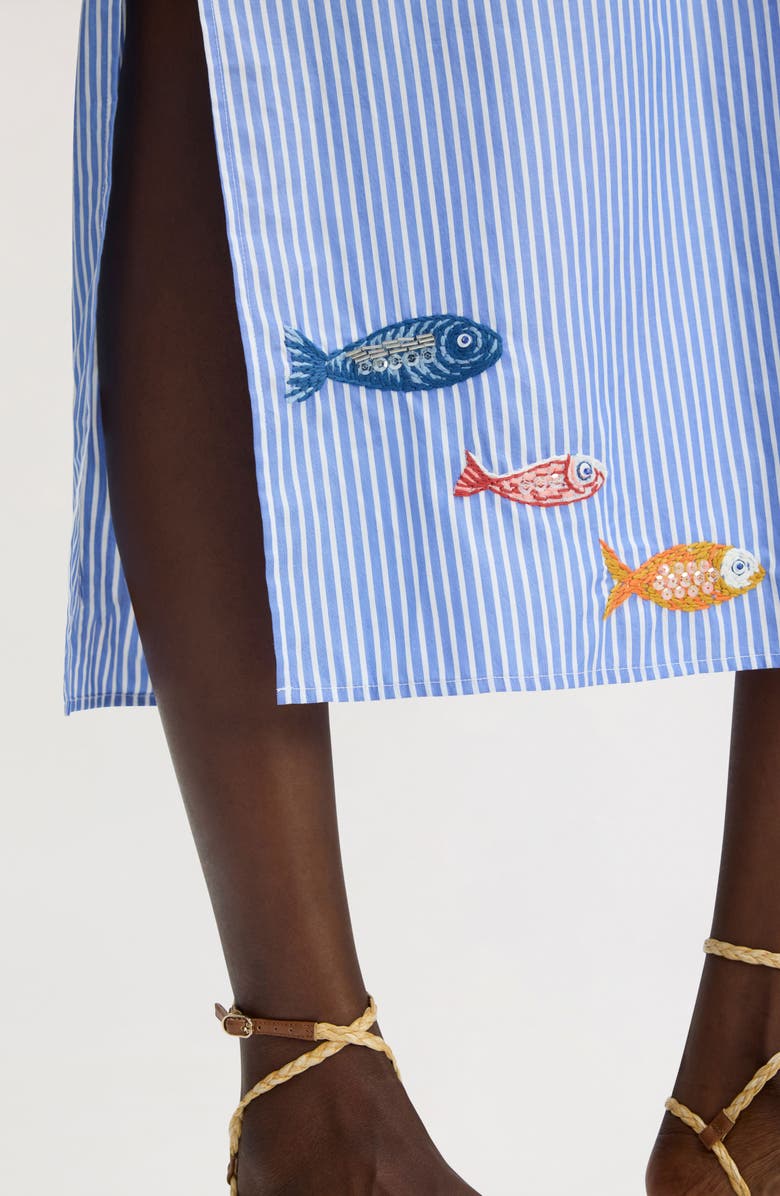 Sam Edelman Embroidered Sequin Oversize Cotton Shirtdress, Alternate, color, Periwinkle Shirting