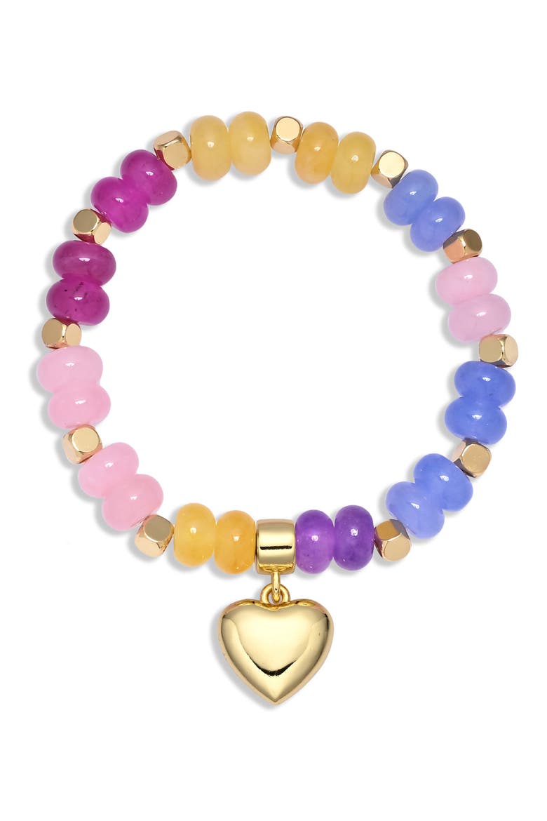 Aurora Bloom 18k Gold Plated Heart Charm Stretch Bracelet, Main, color, GOLD