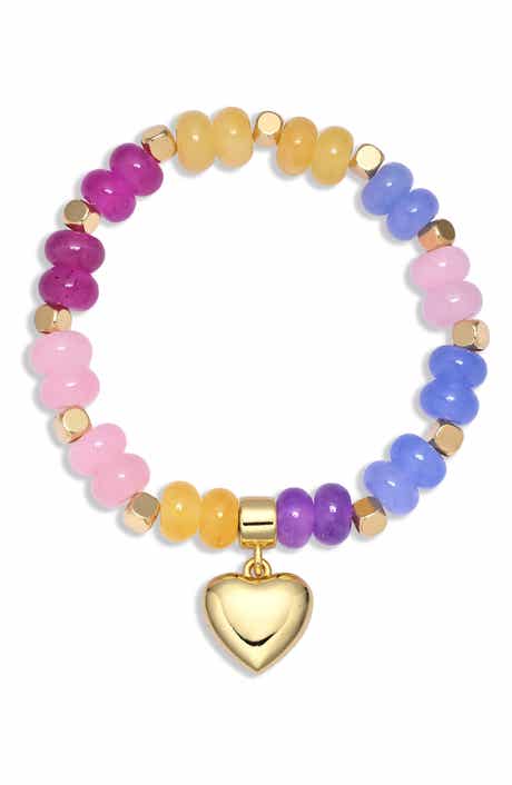 Aurora Bloom 18k Gold Plated Heart Charm Stretch Bracelet