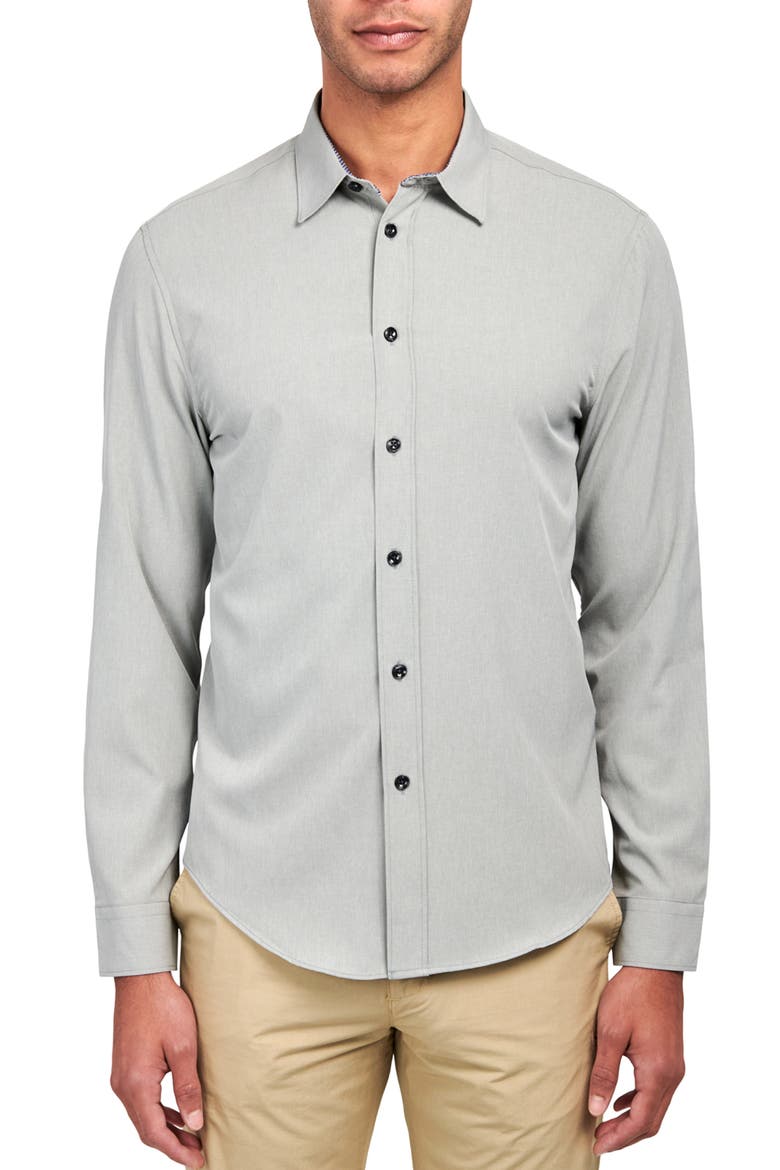 Slim Fit Solid 4-Way Stretch Performance Long Sleeve Shirt, Main, color, GREY HEATHER