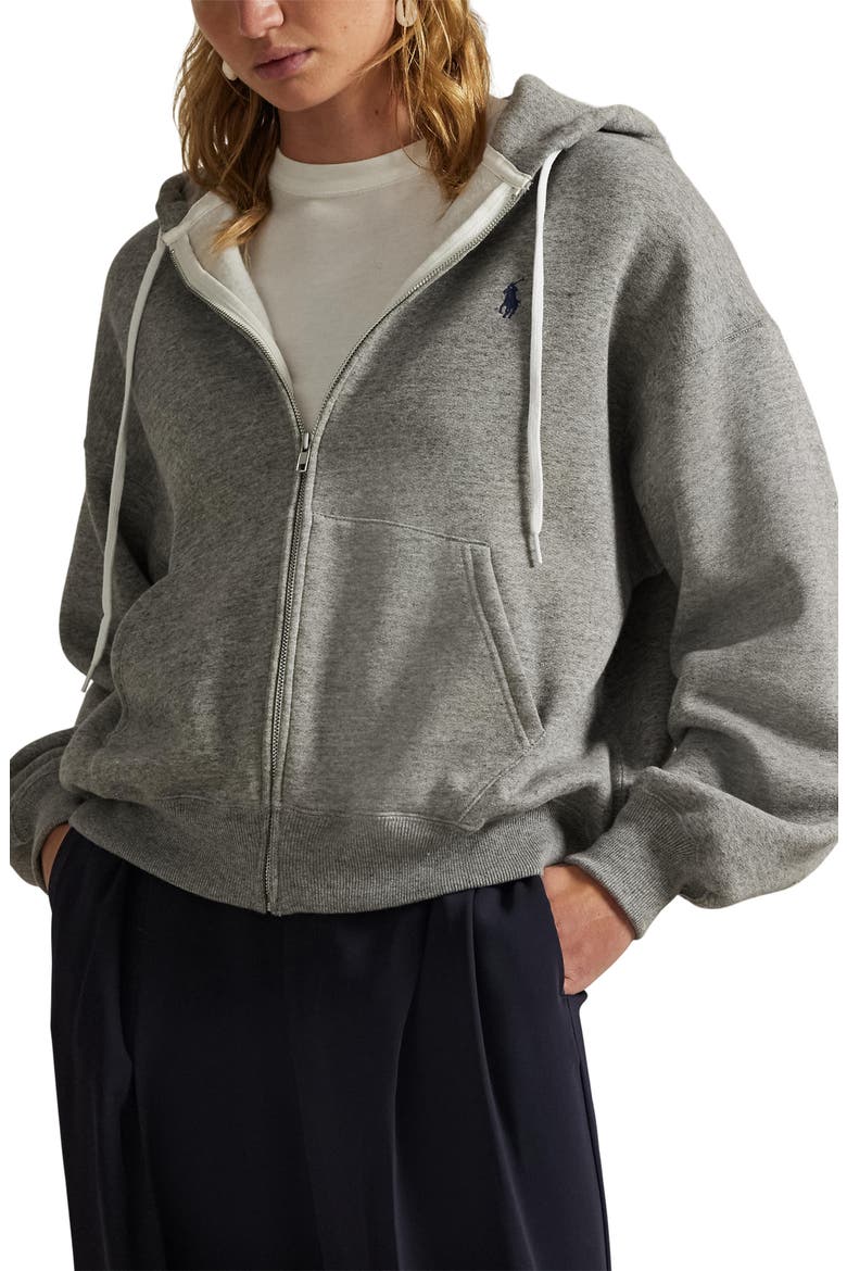 Cotton Blend Fleece Zip-Up Hoodie, Main, color, DARK VINTAGE HEATHER