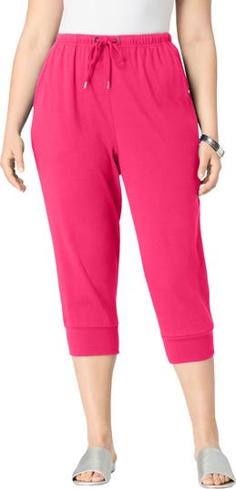 Roaman's Plus Size Soft Knit Capri Pant With Drawstring Waist