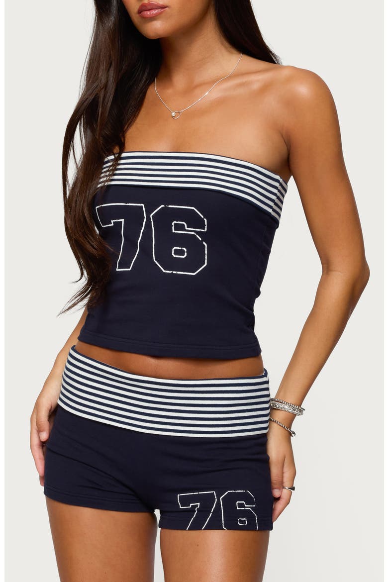 76 Stripe Foldover Tube Top, Alternate, color, NAVY-AND-WHITE