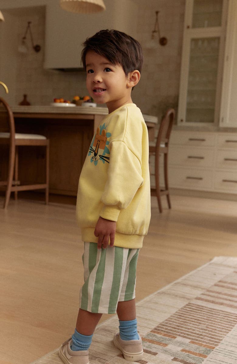 NEXT Kids' Lion Sweatshirt & Stripe Shorts Set, Alternate, color, Green