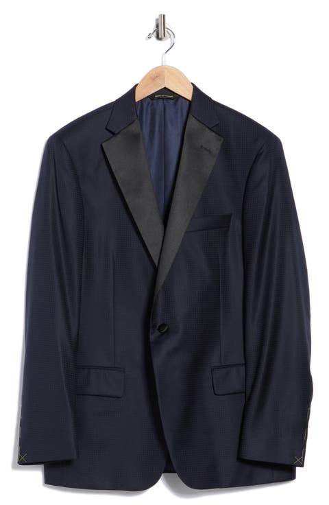 Navy Jacquard Wool & Silk Blend Sport Coat