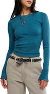 Free People Easy Does It Long Sleeve Waffle Knit Cotton T-Shirt