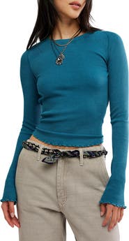 Free People Easy Does It Long Sleeve Waffle Knit Cotton T-Shirt