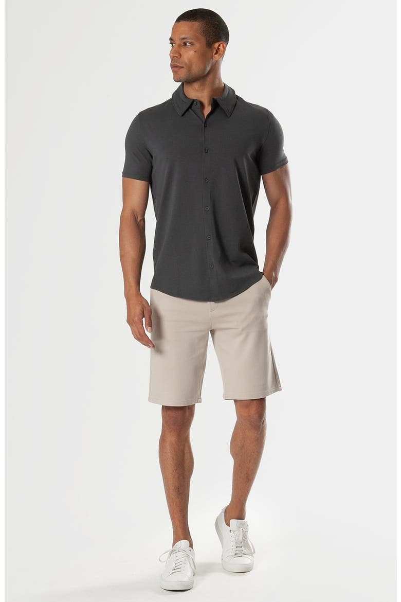 Short Sleeve Stretch Cotton Knit Button-Down Shirt, Alternate, color, CARBON