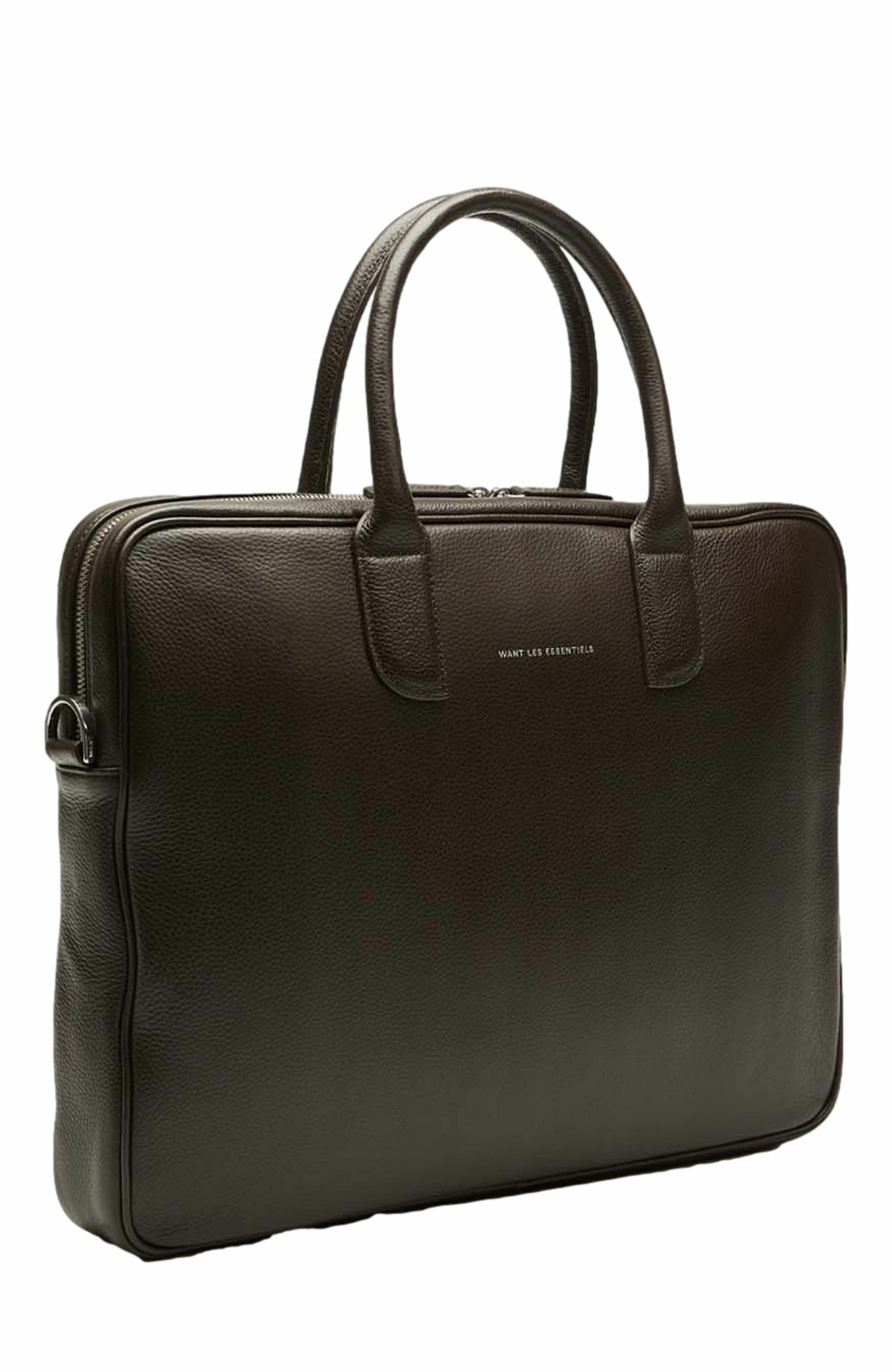 Want Les Essentiels Lesage Pebble-Grained Leather Computer Bag, Alternate, color, Dark Brown