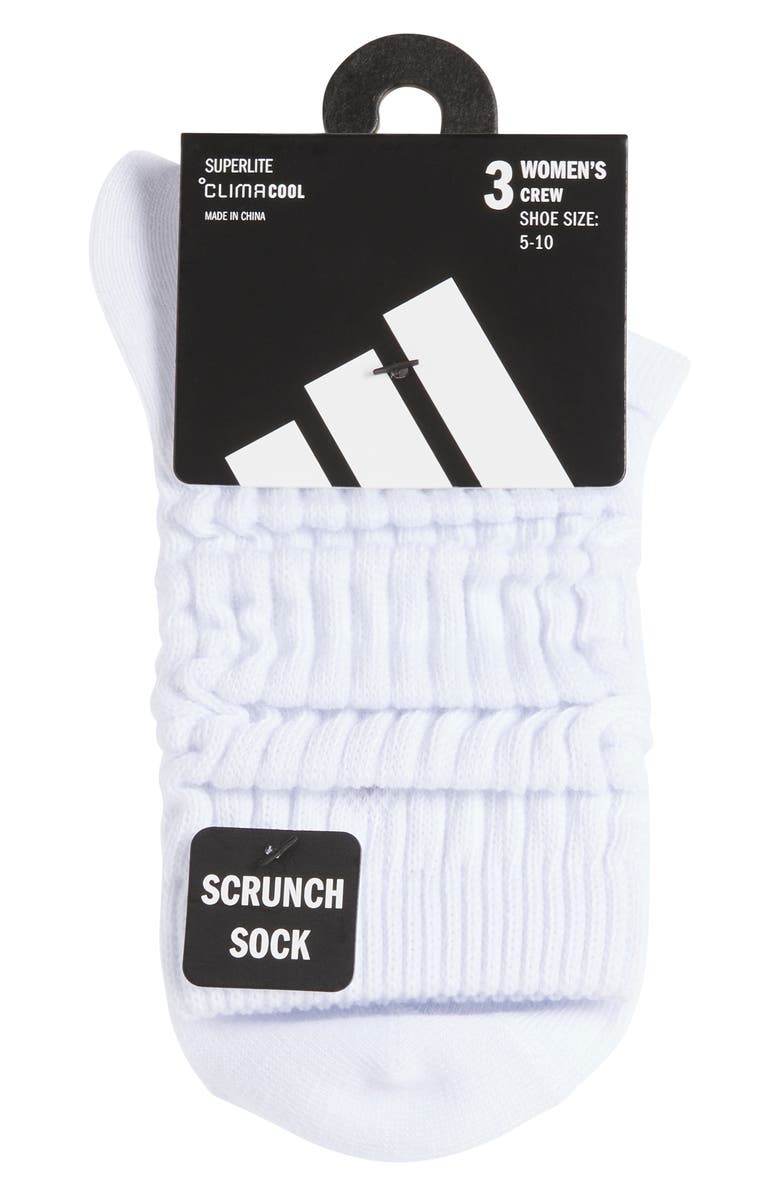 adidas Scrunch Athletic 3-Pack Crew Socks, Alternate, color, White/ Clear Onix Grey