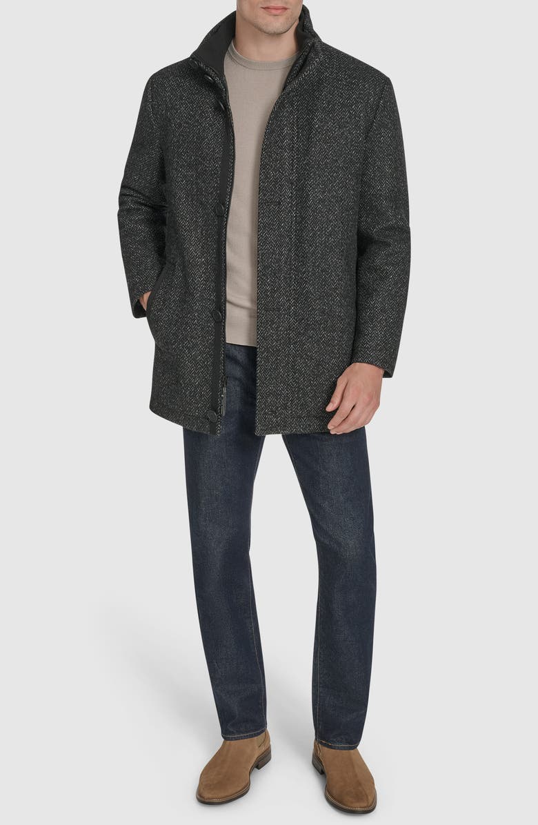 Andrew Marc Dorsey Plaid Wool Blend Car Coat, Alternate, color, Black