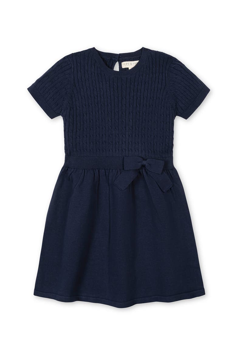 Kids' Organic Short Sleeve Cable Sweater Dress, Main, color, Navy Cable