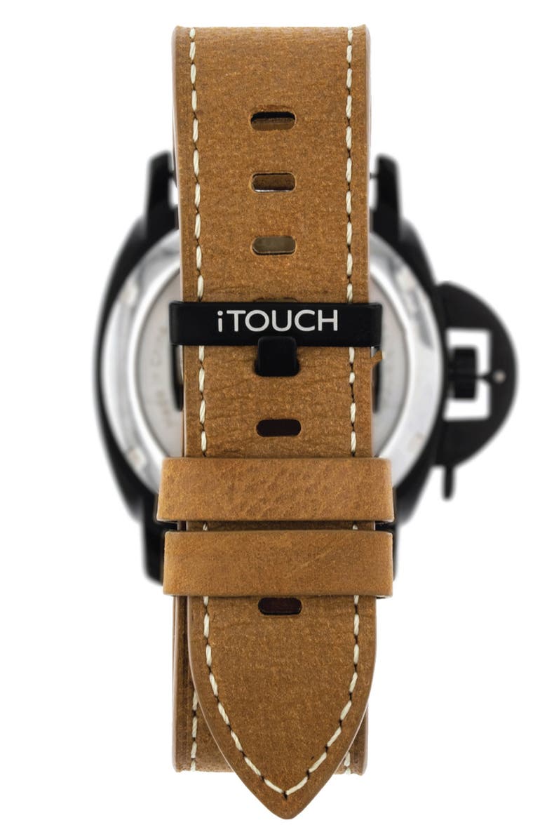I TOUCH Men's iTouch Connected Hybrid Smartwatch Fitness Tracker: Black Case with Brown Leather Strap, 42mm, Alternate, color, 