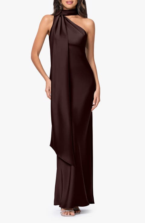 Asymmetric Tie Neck Satin Dress