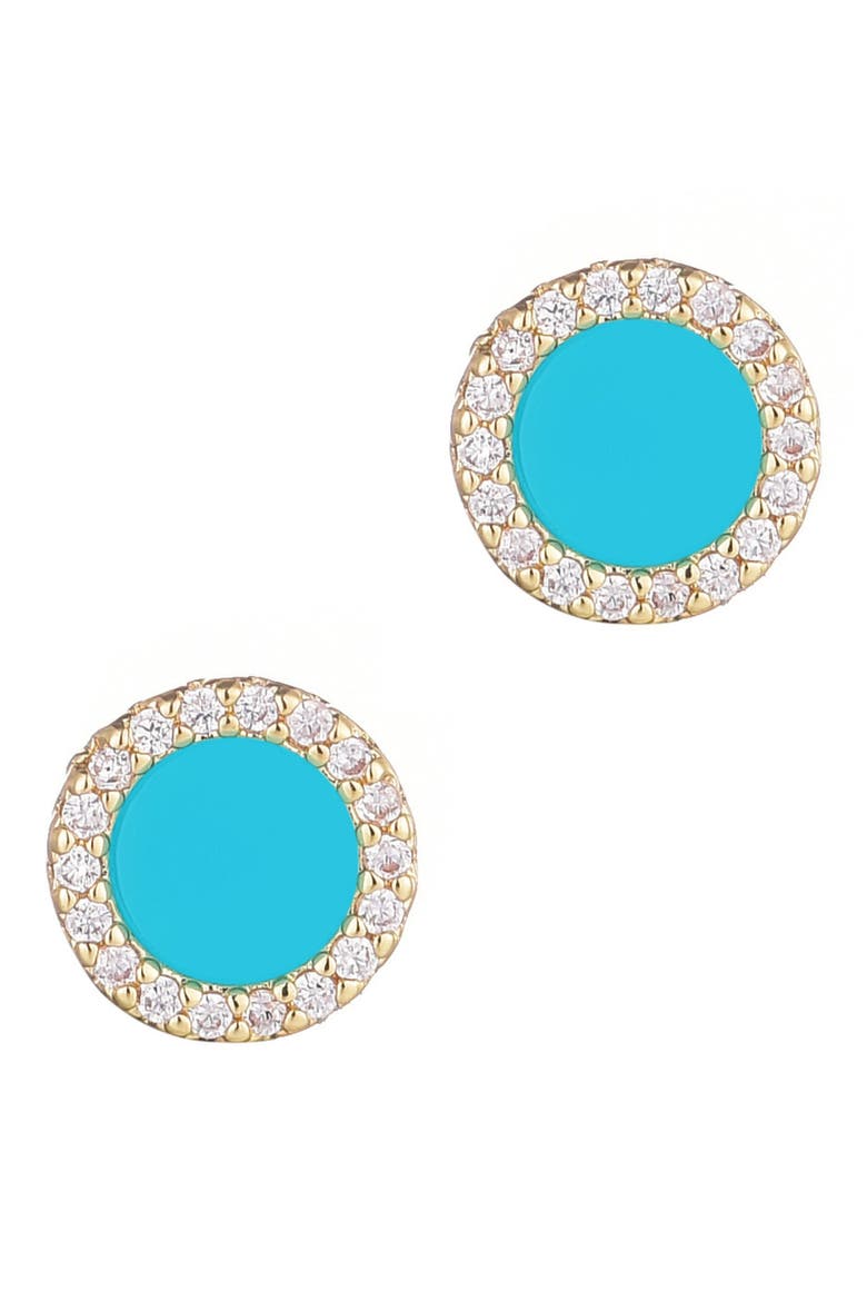 Cubic Zirconia & Turquoise Stud Earrings, Main, color, BLUE