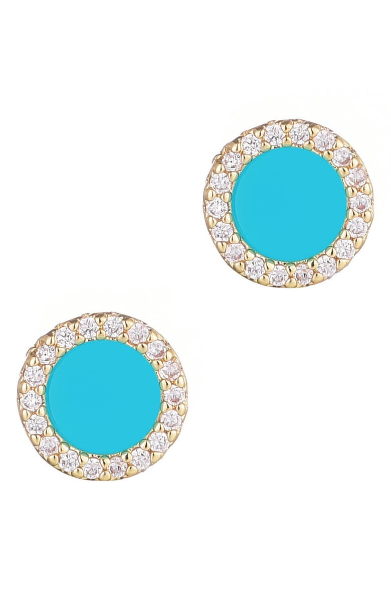 Adornia Cubic Zirconia & Turquoise Stud Earrings, Main, color, Blue