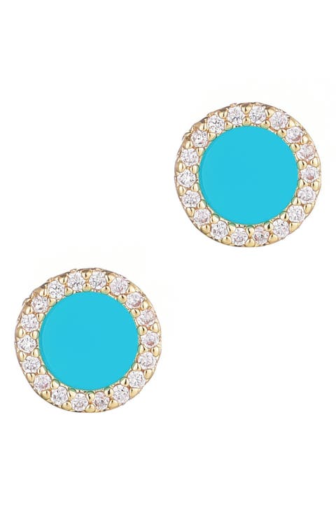 Cubic Zirconia & Turquoise Stud Earrings