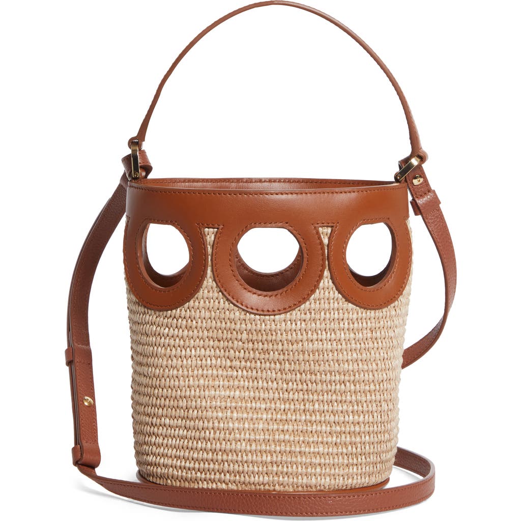 Ferragamo Mini Gancio Outline Raffia Bucket Bag