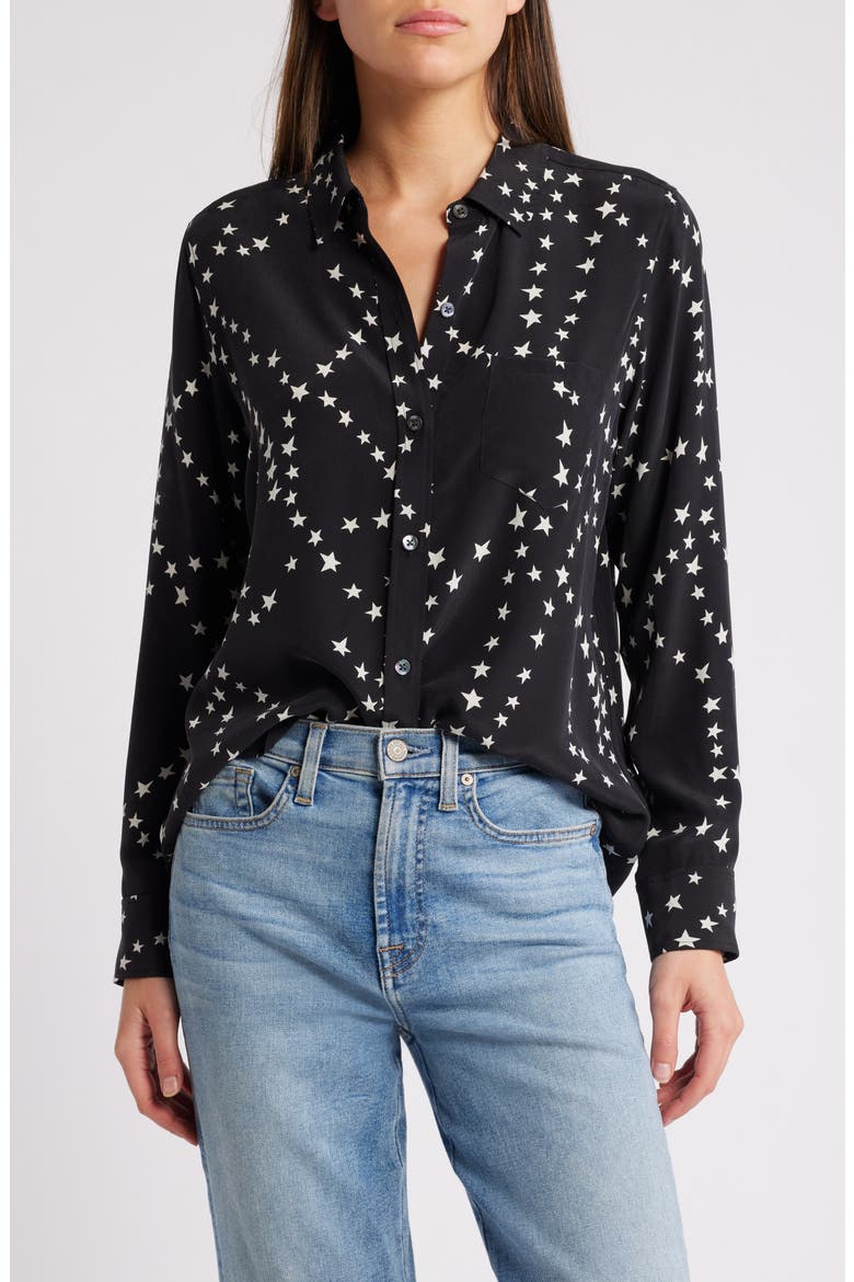 Kate Star Print Button-Up Shirt, Main, color, BLACK STAR CHAIN