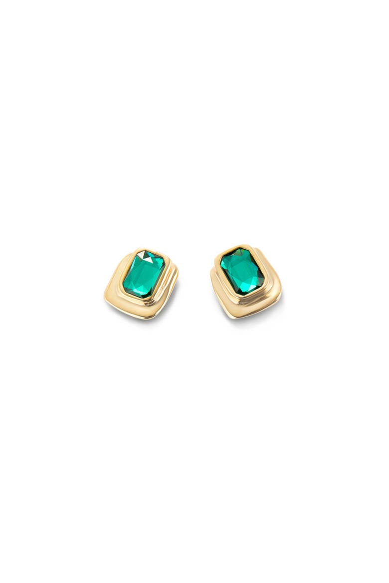 Green Crystal Stud Earrings, Alternate, color, Gold