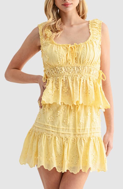 Side Tie Embroidered Cotton Eyelet Top