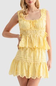 All in Favor Side Tie Embroidered Cotton Eyelet Top