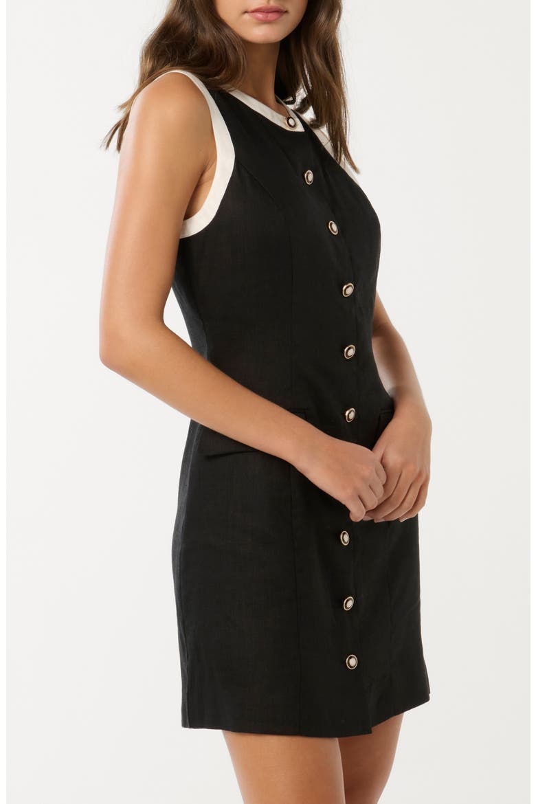 Montana Contrast Sleeveless Linen Sheath Minidress, Alternate, color, BLACK / PORCELAIN