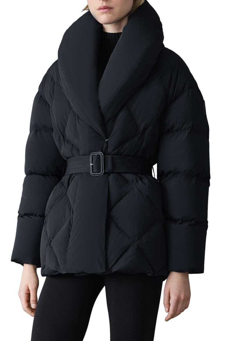Olive Belted Quilted Down Jacket, Main, color, BLACK