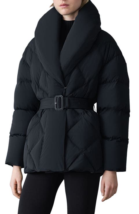 Olive Belted Quilted Down Jacket