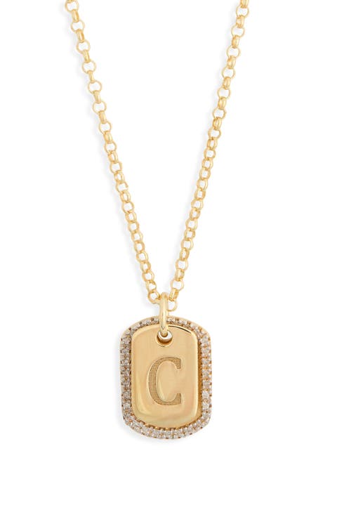 Diamond Initial Dog Tag Pendant Necklace