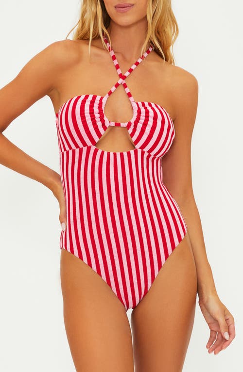 Beach Riot Phoenix Halter One-Piece Swimsuit in Candy Cane Stripe 