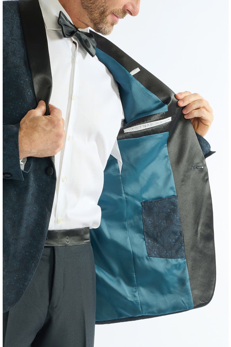 Floral Jacquard Evening Jacket, Alternate, color, DARK TEAL