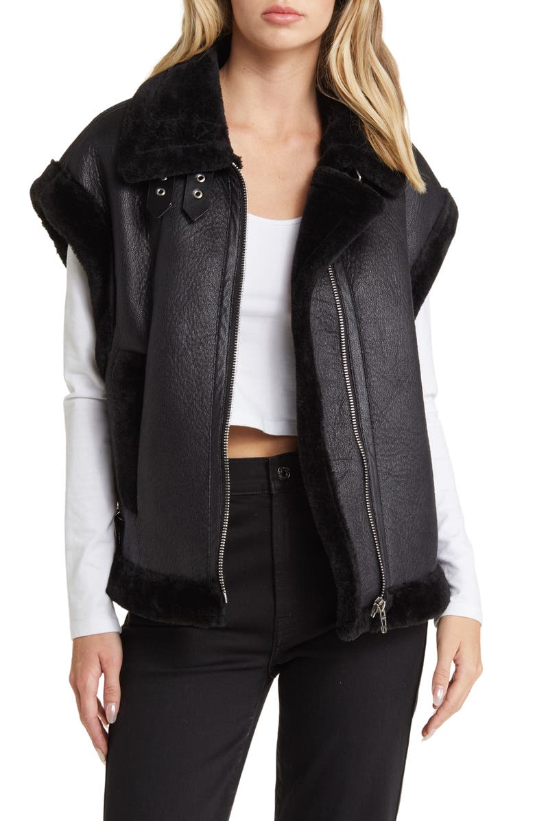 BLANKNYC Faux Leather & Faux Fur Vest, Main, color,