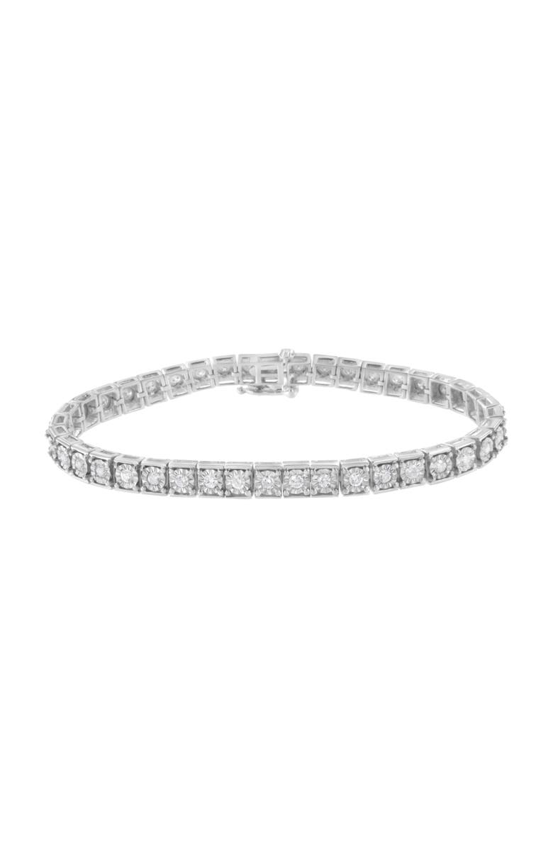 Haus of Brilliance Silver Brilliant-Cut Round Diamond Square Frame Miracle-Set Tennis Bracelet, Main, color, White