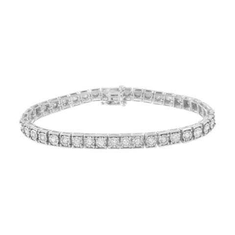 Silver Brilliant-Cut Round Diamond Square Frame Miracle-Set Tennis Bracelet