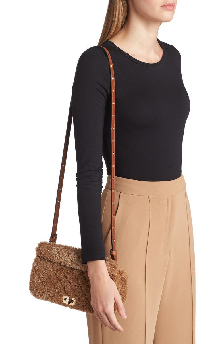Valentino Garavani Rockstud Spike Genuine Shearling Shoulder Bag, Alternate, color,