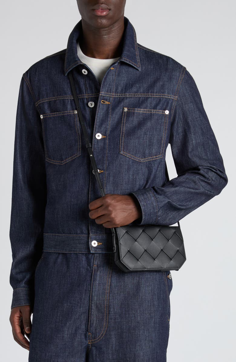 Bottega Veneta Diago Intreccio Leather Crossbody Phone Pouch, Alternate, color, Ardoise-Silver