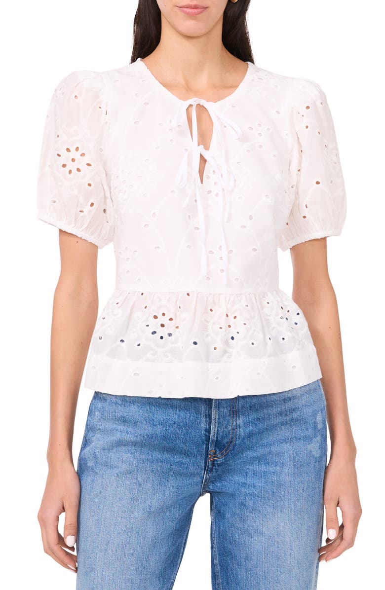Parker Alina Tie Front Eyelet Peplum Top, Main, color,