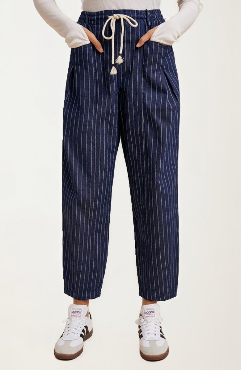 Knit and Lounge Relaxed Pinstripe Drawstring Pants, Main, color, 