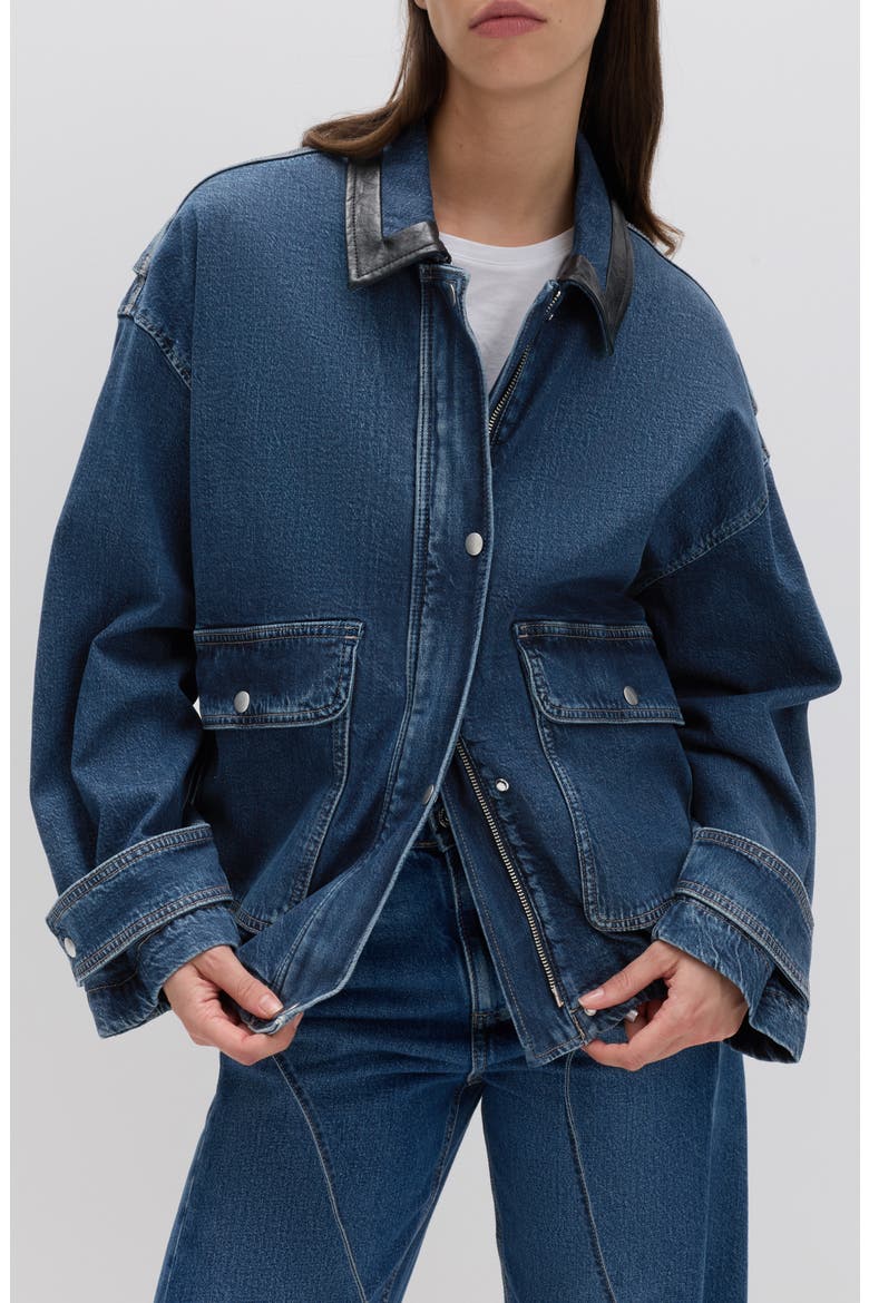 Denim Bomber Jacket, Main, color, MEDIUM INDIGO BLUE