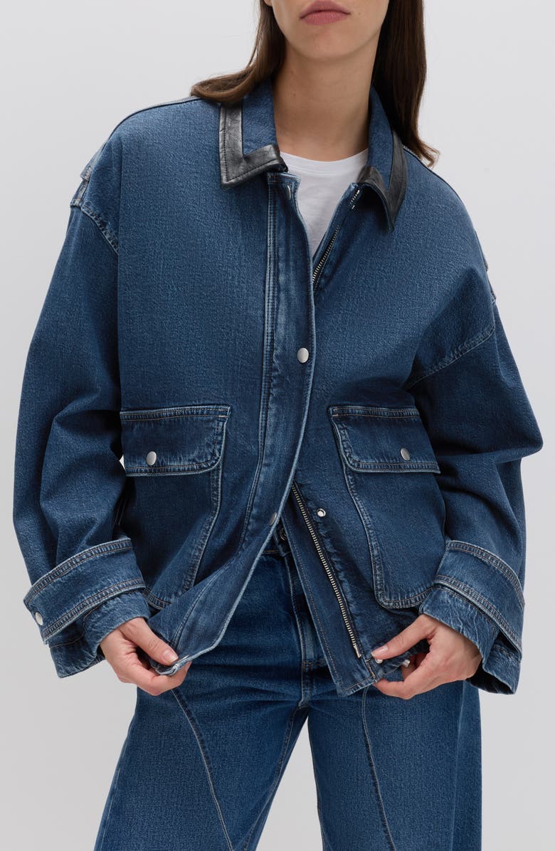 M&S Denim Bomber Jacket, Main, color, Medium Indigo Blue