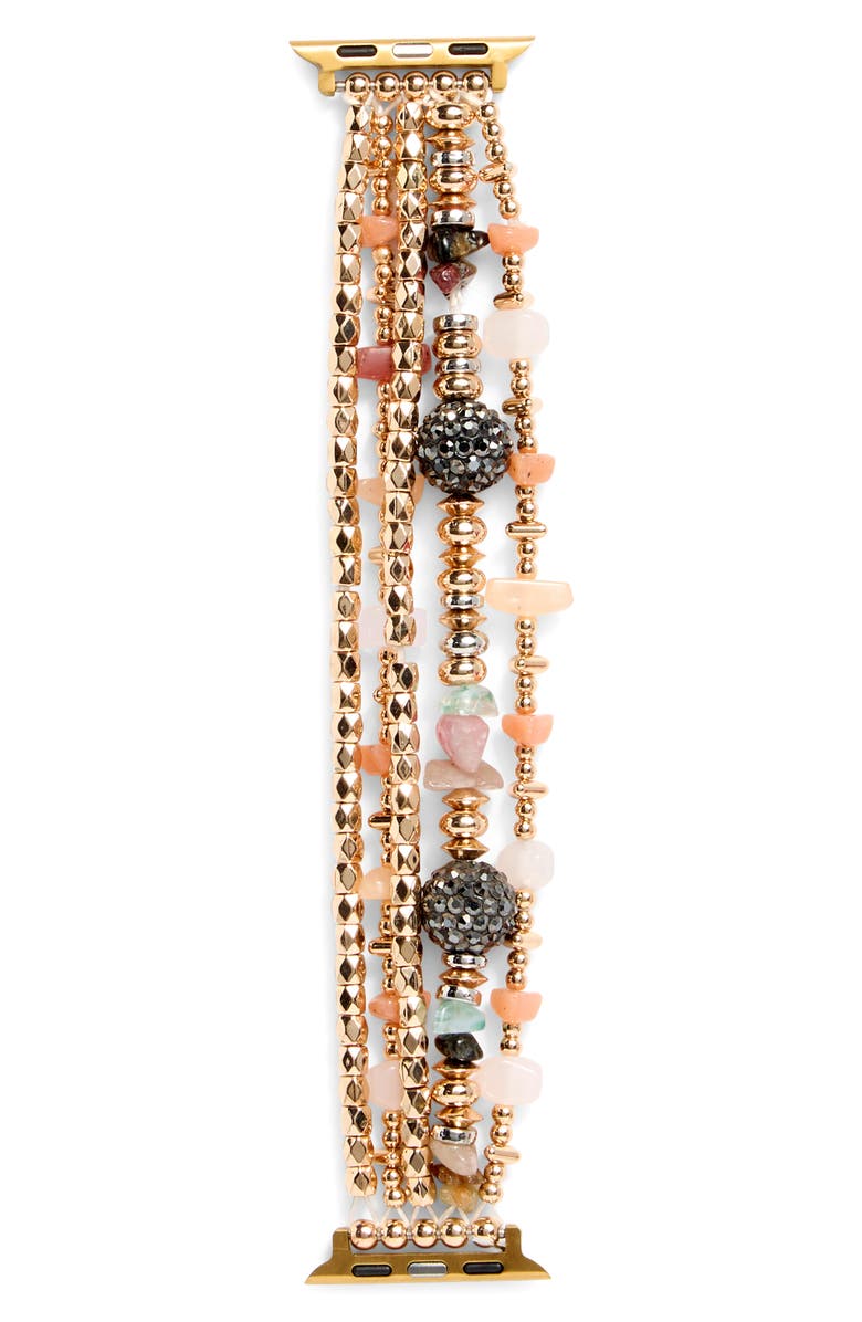 NORDSTROM RACK Beaded Smart Watch Strap, Main, color, Neutral Multi- Gold