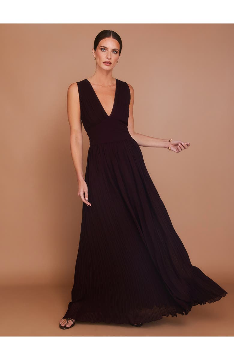 Six Stories Pleated Plunge Maxi Dress, Alternate, color, Wine