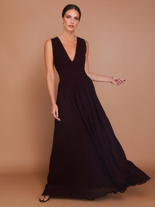 Six Stories Pleated Plunge Maxi Dress In Burgundy