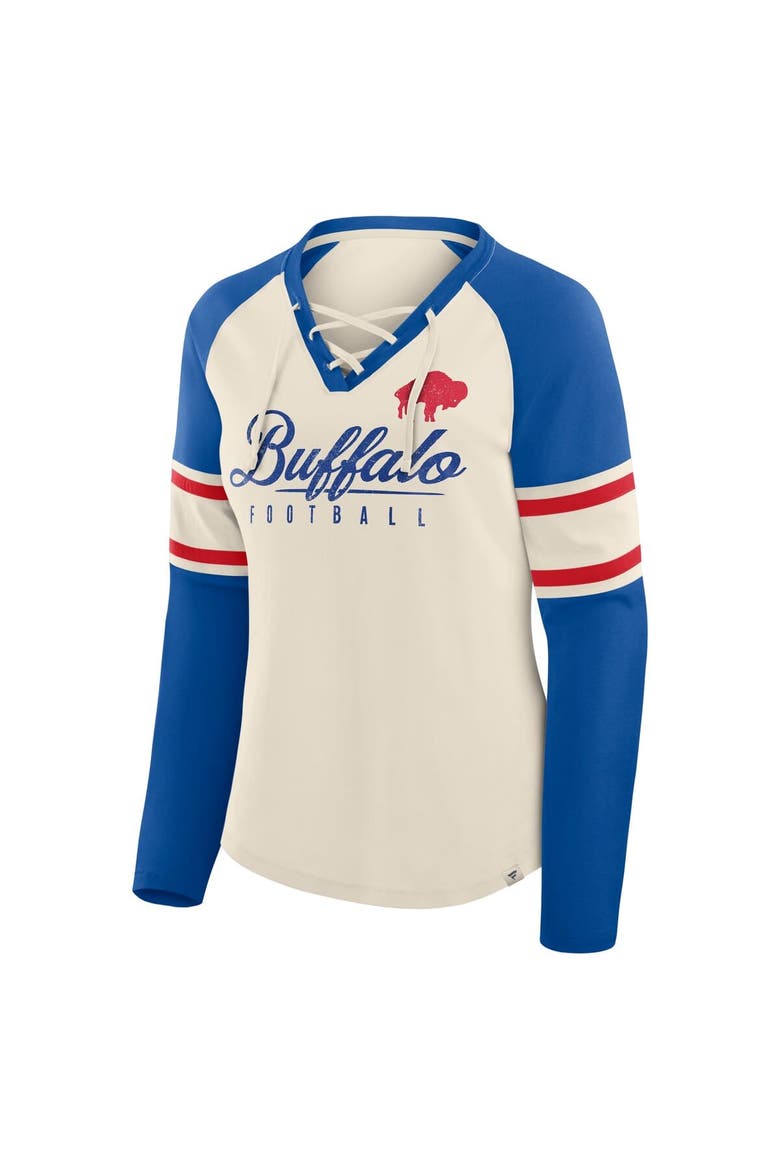 Women's Fanatics Cream/Royal Buffalo Bills Hometown Gridiron Hero Raglan Lace-Up V-Neck Long Sleeve T-Shirt, Alternate, color, Cream