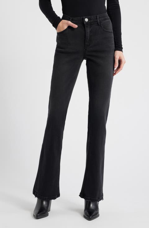 Madison 'Ab'Solution Grinded Hem High Waist Bootcut Jeans (Washed Black Artisanal)