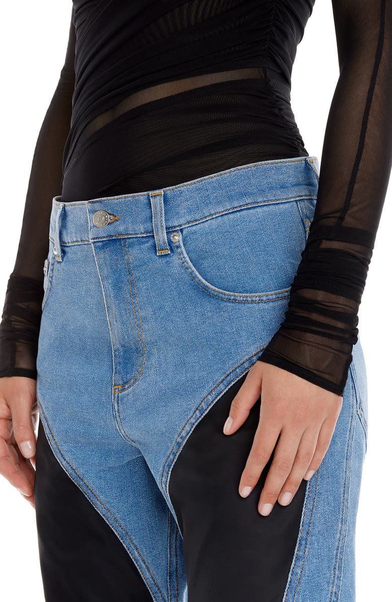 MUGLER Denim & Nylon Mix Media Skinny Jeans, Main, color, 